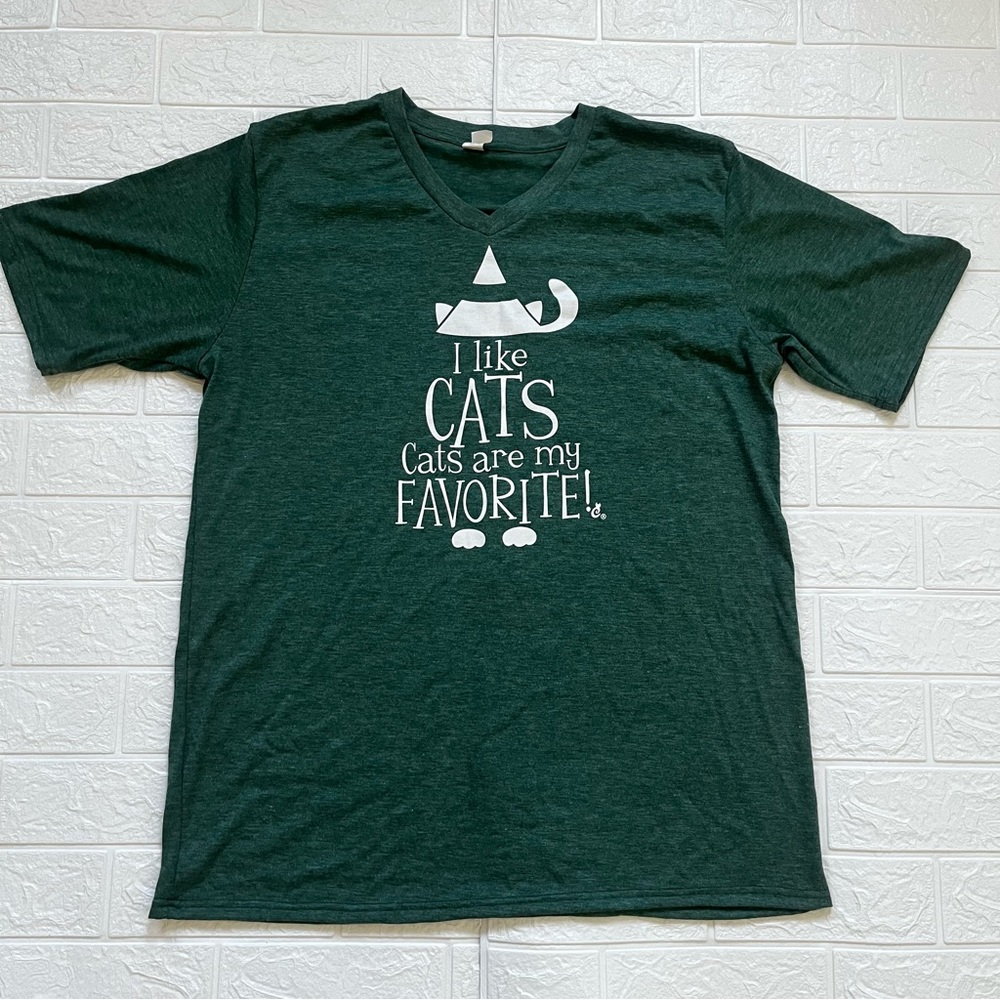 Cat Lady Shirt Women’s XL I Like Cats, Cats Are My Favorite Green Shirt